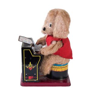 vintage kitsch tin toy mascot black dog japan