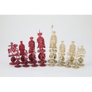 Late 19th century Chinese stained ivory chess set the pieces of…