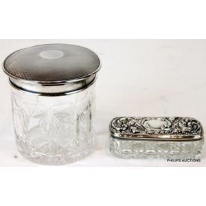 Two sterling silver and cut glass jar and box, comprising a cut&hellip;