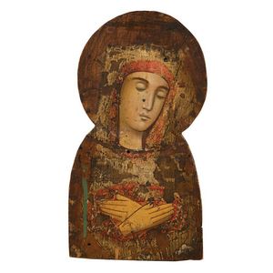 19th century Russian icon of the Madonna polychrome painted on…