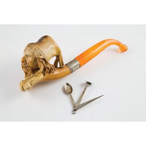 Large Meerschaum pipe the bowl carved as a moustachioed Cossack,…