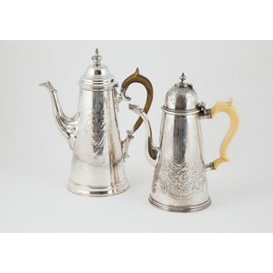 19th century Sheffield plate coffee pot of Queen Anne design,…