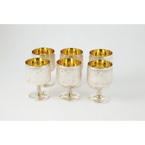 Set of six QEII sterling silver stemmed wine goblets by Garrard…
