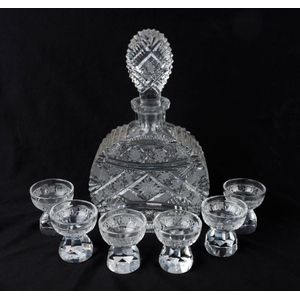 A Bohemian crystal seven piece decanter set, early 20th century,…