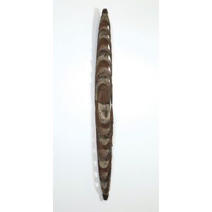 Melanesian hook mask superbly carved with traces of red, white…