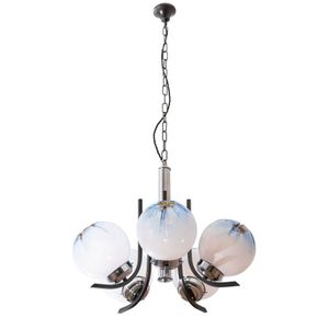 Mazzega chandelier with five globes blue and chrome detail,…