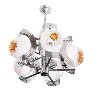 Mazzega chandelier with five globes amber and chrome detail,…