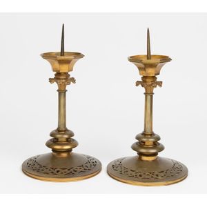 Set of 2 French 19th Century Brass Candle Holders - Fireside Antiques