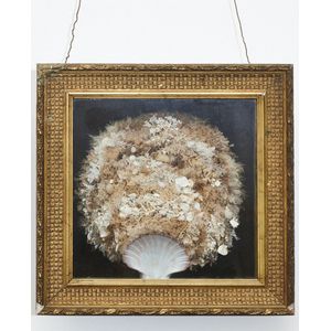 Shellwork picture, 19th century, in a square giltwood frame, 45…