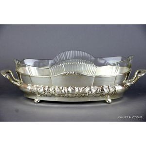 A silver plated Jugendstil WMF dish with a glass liner, circa…