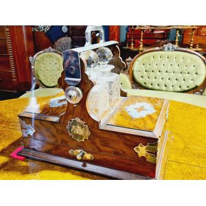 English oak cased tantalus, with silver plated mounts, two…