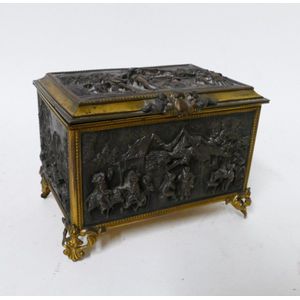 A small late 19th century French metal casket, the exterior…