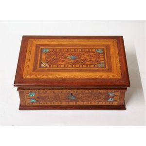 A good New Zealand inlaid woods box, rectangular form with…