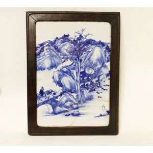 Vintage framed painted tile with Chinese mother good and child