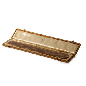 An agate paper knife, in fitted box, retailed by Auguste Feys,…