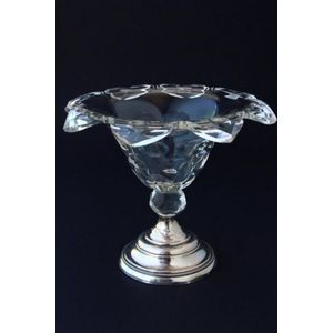 Georgian glass pedestal bowl, with petaled rim above tapering…
