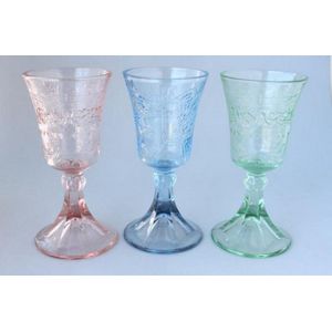 Set of three pressed glass Communion goblets, with funnel bowls,…