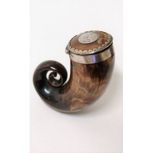 An early period Scottish horn and silver snuff mull, the…