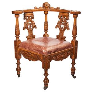 Continental Renaissance Revival Corner Chair with Putto Head - Seating ...