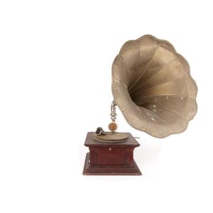 Large French Pathe Gramophone with external horn, cast nickel…
