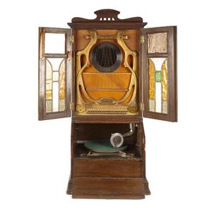 A rare German Klingsor miniature bureau cased gramophone, the…