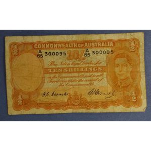 Early Australian George VI 10 shilling note, No. A/65-300095,…