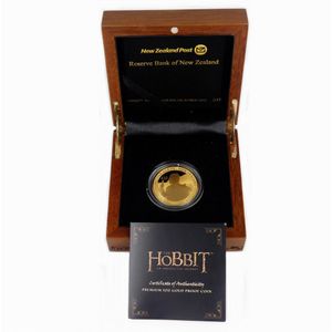 A 2012 New Zealand $10 Hobbit proof 1 troy ounce gold coin,…