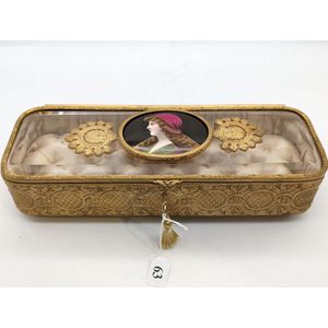 19 CENTURY FRENCH LOUIS XV BRASS PLATED BOMBE JEWELRY BOX WITH REPOUSSE  DECOR