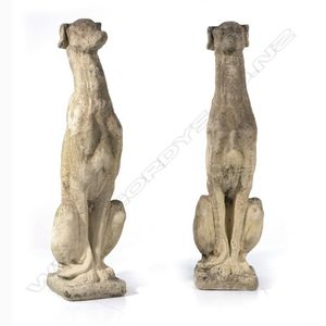 A pair of classical church stone greyhound outdoor sculptures,…