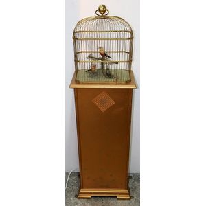 French coin activated triple singing bird automaton, by Bontems,…