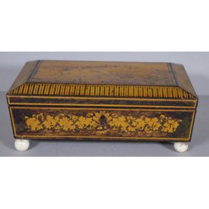 Regency pen work box, with Ivory feet and original key., 24 cm…