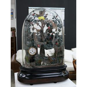 Rare French glass dome singing bird automaton with clock, made…