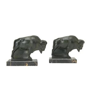 A French Art Deco pair of bronzes of bisons by Max Le Verrier,…