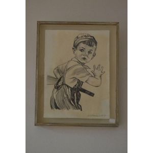 David Bromley (1960), framed pencil on paper of a young boy.…
