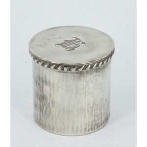 An Old Sheffield plate round trinket box, monogrammed. Height 8…