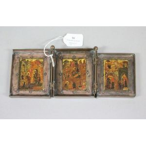Russian metal & painted wooden travelling iconostas, consisting…
