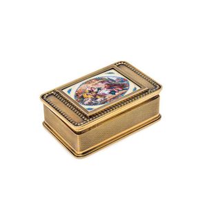 A silver gilt hinged jewel box, with applied enamel panel,…