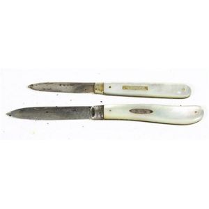 Two mother of pearl handled sterling silver fruit/ pocket…
