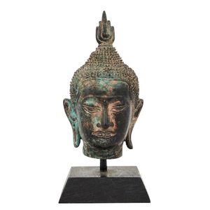 A small bronze head of Buddha, Thailand, with flaming unisha&hellip;