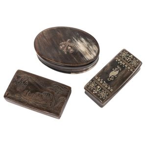 Three horn snuff boxes, 19th century, comprising an oval…