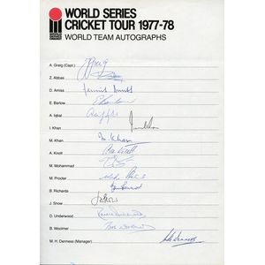 1977-78 World team, WSC official team sheet with 15 signatures…