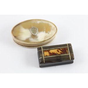 Victorian horn snuff box oblong with tortoiseshell inlay to the…