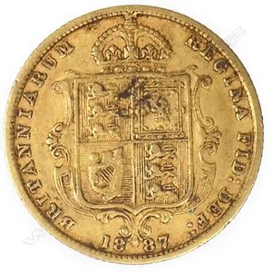 A Victorian gold half sovereign, 1887, shield back.