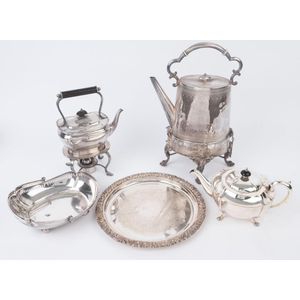 Two silver plated spirit kettles, basket and teapot, 19th and…