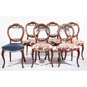 Set six Victorian walnut balloon back dining chairs trefoil&hellip;