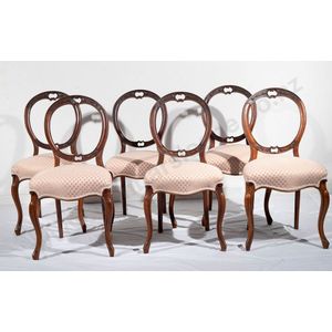 Set six Victorian walnut balloon back dining chairs carved&hellip;