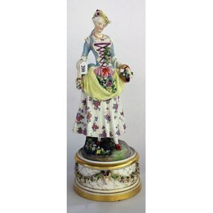 A 19th century Dresden porcelain figure of a young lady, with…