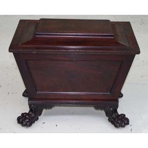 Regency mahogany sarcophagus wine cellarette with carved lion&hellip;