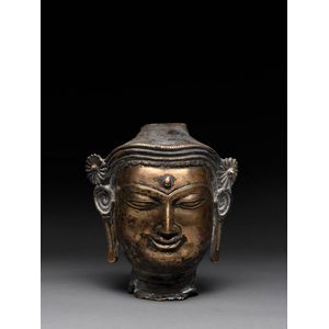 Th Century Gilt Bronze Buddha Head From Bolster Collection Bronze Oriental