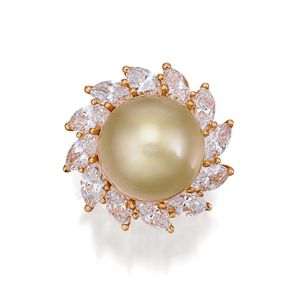 Golden Pearl and Diamond Cluster Ring by Paspaley - Rings - Jewellery